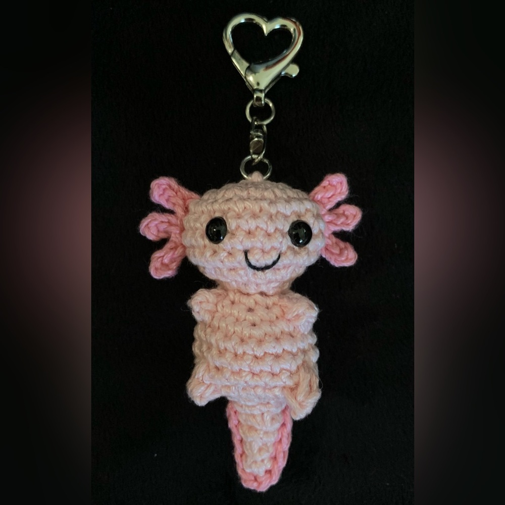 Cute Pink Crochet Amigurumi Axolotl Keychain / Bag Charm - Handmade